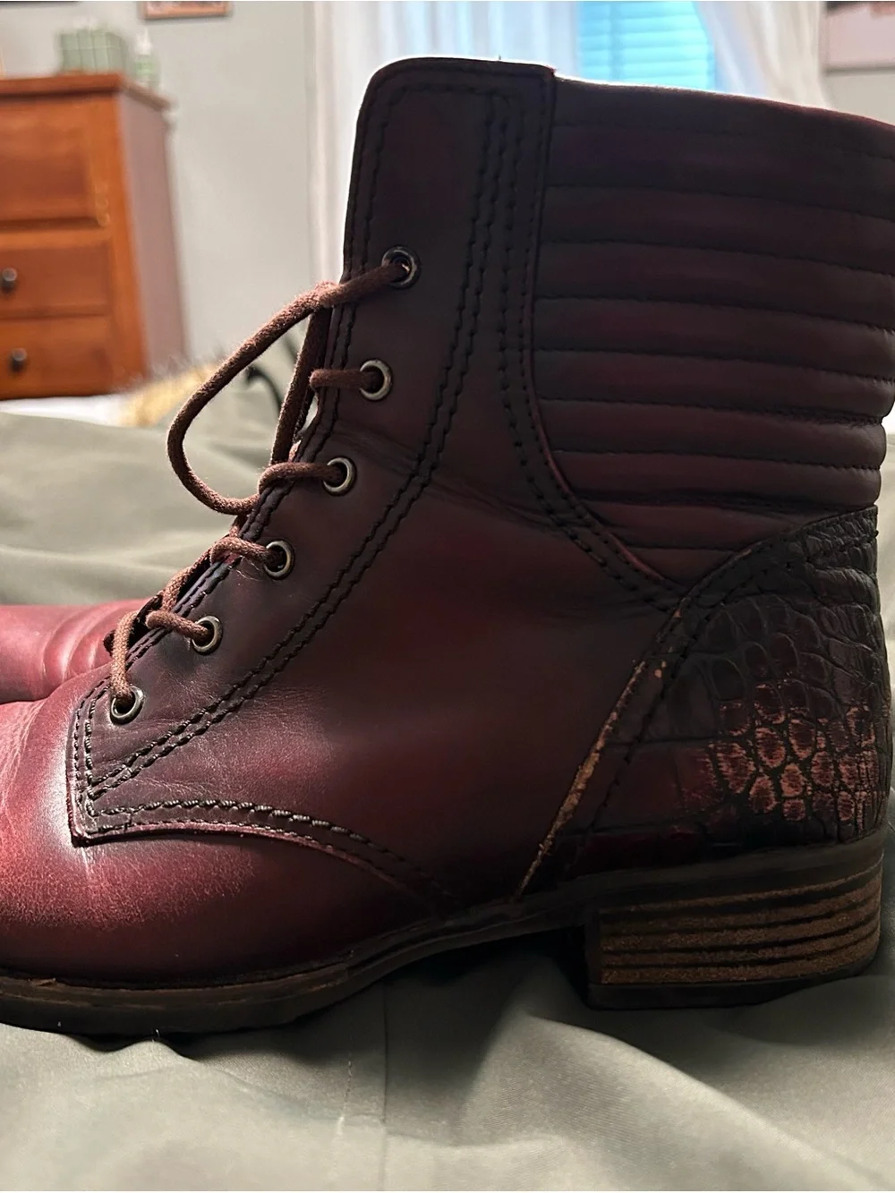Gabor Toskana Burgundy Leather Lace Up Ankle Boot - US 7.5 | UK 5